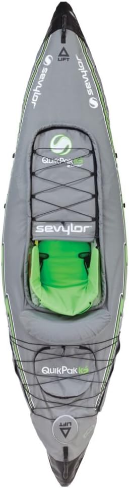 Sevylor QuickPak K5 24 Gauge PVC Polyester 1 Person Inflatable Kayak w/Hand Pump, Paddle, Double Lock Valves and Easy To Carry Backpack System, Gray