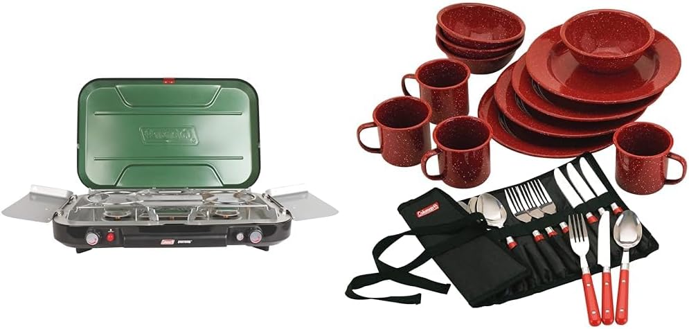 Coleman Classic 3-Burner Propane Camping Stove, Portable Camp Stove with 3 Adjustable Burners & Push-Button Instant Ignition, 28,000 BTUs for Camping, Tailgating, Grilling, BBQs, & More