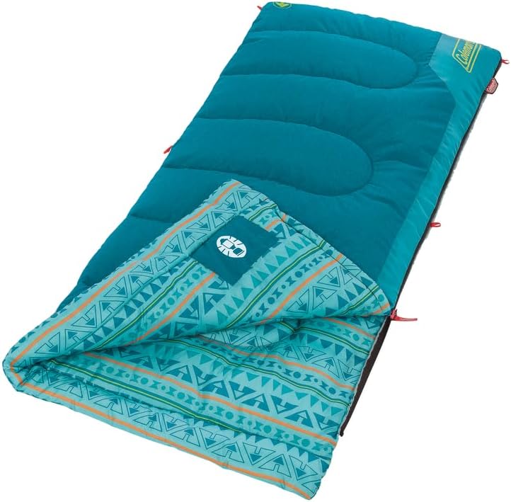 Coleman Kids 50°F Sleeping Bag, Comfortable Youth Sleeping Bag for Sleepovers & Camping, Fits Children up to 5ft Tall, Glow in The Dark Design, Stuff Sack Included, Machine Washable