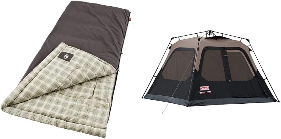 Coleman Heritage Big & Tall Cold-Weather Sleeping Bag, 10°F Camping Sleeping Bag for Adults, Comfortable & Warm Flannel Sleeping Bag for Camping and Outdoor Use, Fits Adults up to 6ft 7in Tall