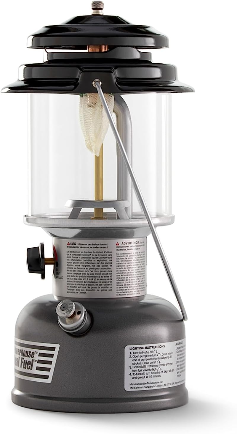 Coleman Powerhouse Dual Fuel Lantern Shines up to 800 Lumens, 2-Mantle Lantern Uses Coleman Liquid Fuel or Gasoline with Adjustable Brightness, Carry Handle, Mantles, & Funnel Included