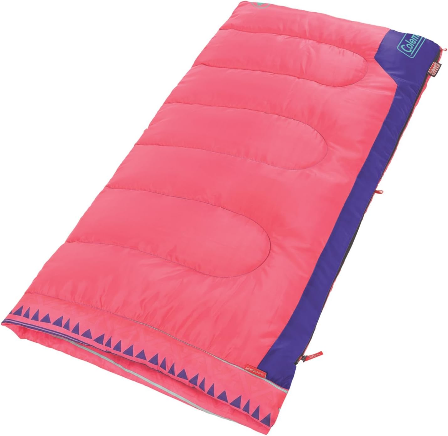 Coleman Kids 50°F Sleeping Bag, Comfortable Youth Sleeping Bag for Sleepovers & Camping, Fits Children up to 5ft Tall, Glow in The Dark Design, Stuff Sack Included, Machine Washable