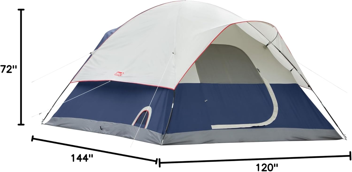 Coleman Elite Sundome Camping Tent with LED Lights, Weatherproof 6-Person Tent with Included Rainfly & Frame that can Withstand 35 MPH Winds, Built-In LED Lighting System with 3 Brightness Settings
