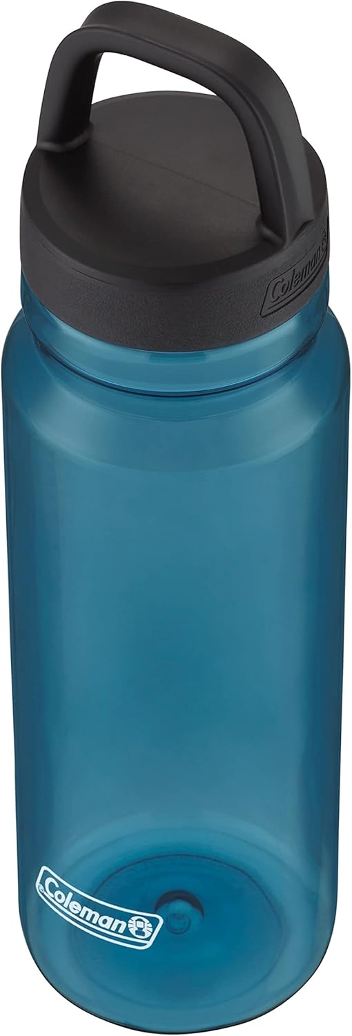 Coleman Connector Water Bottle with Wide Mouth Leak-Proof Lid, 34oz Lightweight Tritan Plastic Water Bottle with Integrated Carry Handle