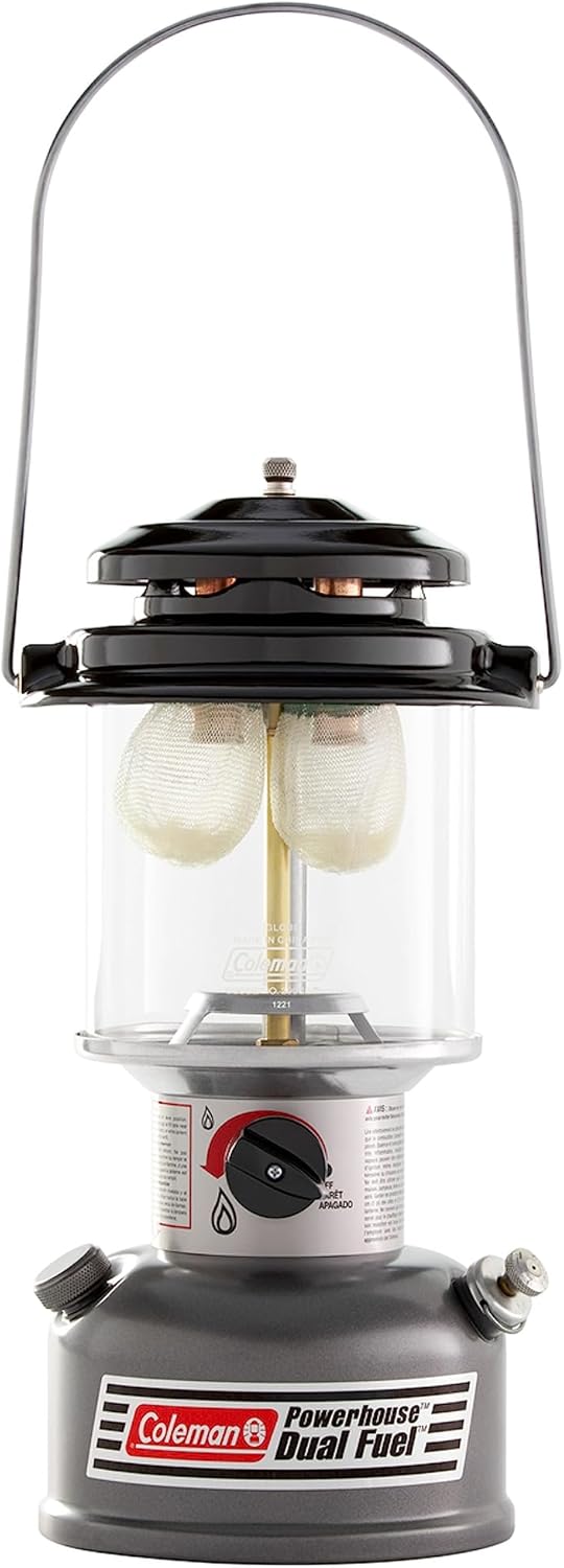 Coleman Powerhouse Dual Fuel Lantern Shines up to 800 Lumens, 2-Mantle Lantern Uses Coleman Liquid Fuel or Gasoline with Adjustable Brightness, Carry Handle, Mantles, & Funnel Included