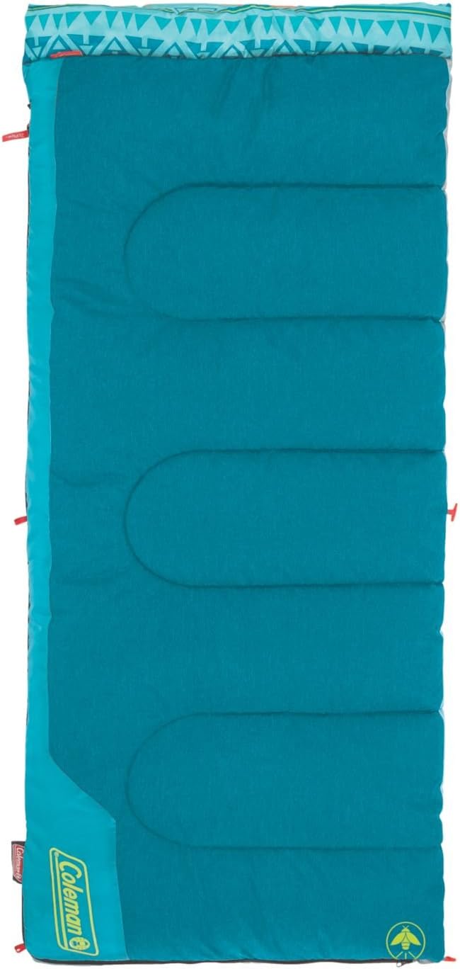 Coleman Kids 50°F Sleeping Bag, Comfortable Youth Sleeping Bag for Sleepovers & Camping, Fits Children up to 5ft Tall, Glow in The Dark Design, Stuff Sack Included, Machine Washable