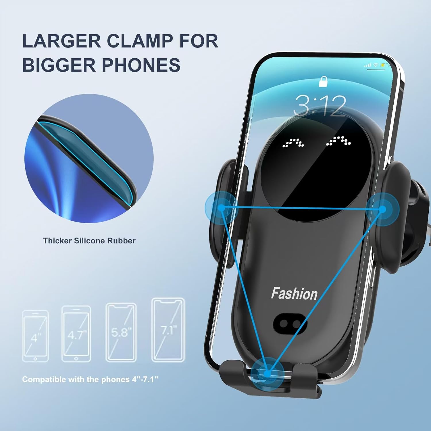 Wireless Car Charger Mount,MAX 15W Qi Fast Charger, Wireless Car Charger Air Vent, Automatic Clamping Phone Holder for iPhone 13/12/11//XS/XR/8, Samsung S22/S21/S20/Note 20, etc (Blue)