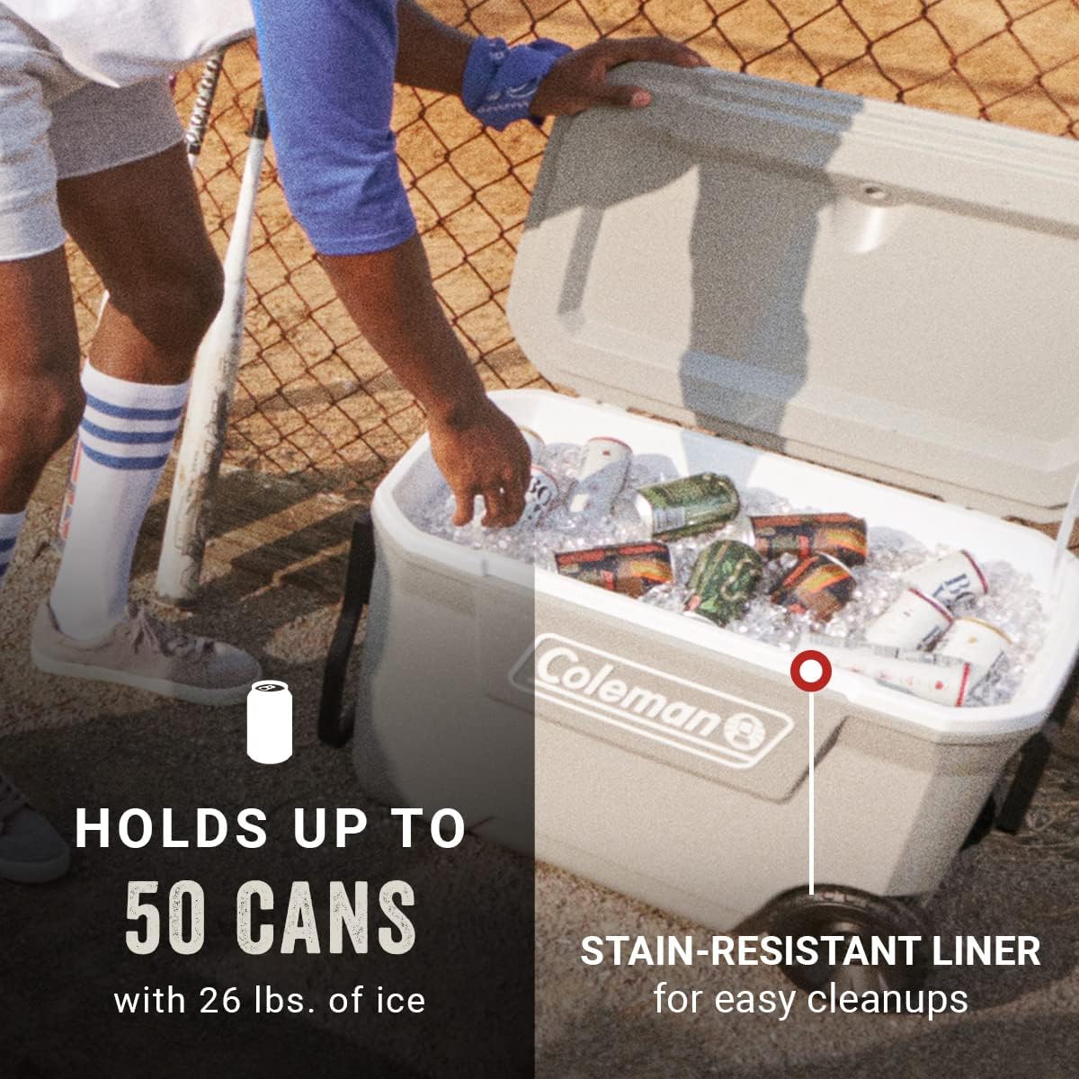 Coleman 316 Series Insulated Portable Cooler with Heavy Duty Wheels, Leak-Proof Wheeled Cooler with 100+ Can Capacity, Keeps Ice for up to 5 Days, Great for Beach, Camping, Tailgating, Sports, & More