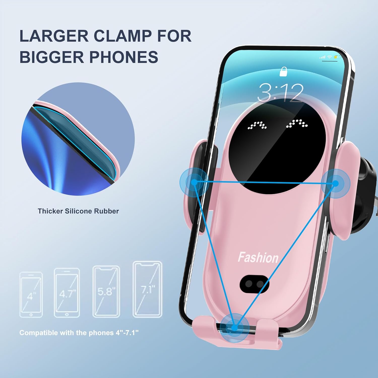 Wireless Car Charger Mount,MAX 15W Qi Fast Charger, Wireless Car Charger Air Vent, Automatic Clamping Phone Holder for iPhone 13/12/11//XS/XR/8, Samsung S22/S21/S20/Note 20, etc (Blue)