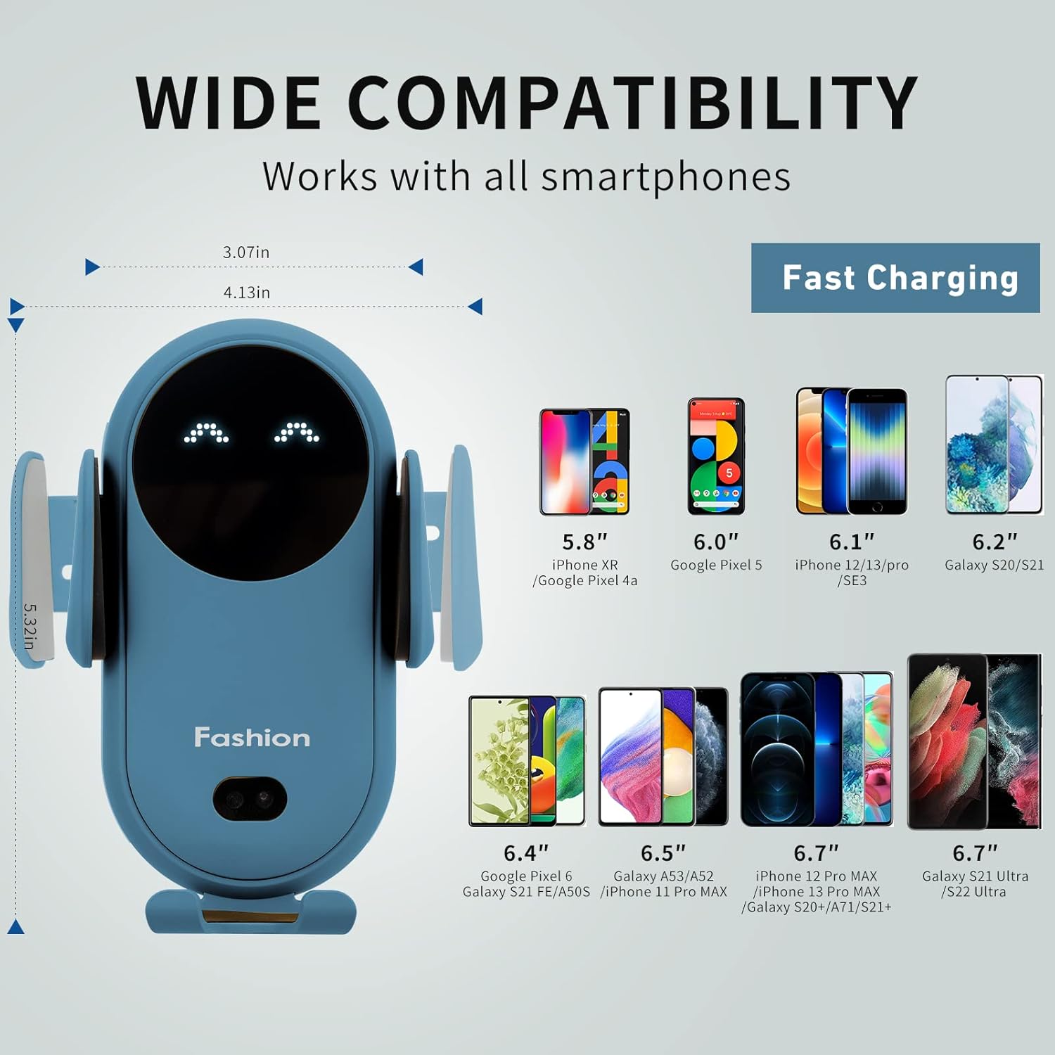 Wireless Car Charger Mount,MAX 15W Qi Fast Charger, Wireless Car Charger Air Vent, Automatic Clamping Phone Holder for iPhone 13/12/11//XS/XR/8, Samsung S22/S21/S20/Note 20, etc (Blue)