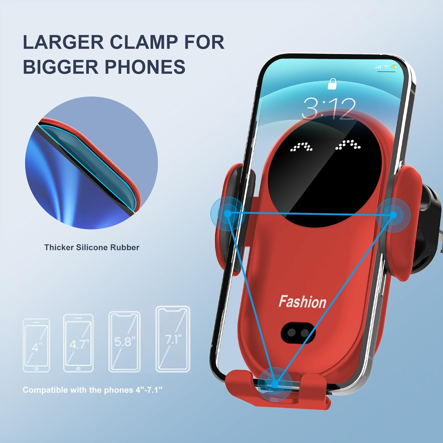 Wireless Car Charger Mount,MAX 15W Qi Fast Charger, Wireless Car Charger Air Vent, Automatic Clamping Phone Holder for iPhone 13/12/11//XS/XR/8, Samsung S22/S21/S20/Note 20, etc (Blue)