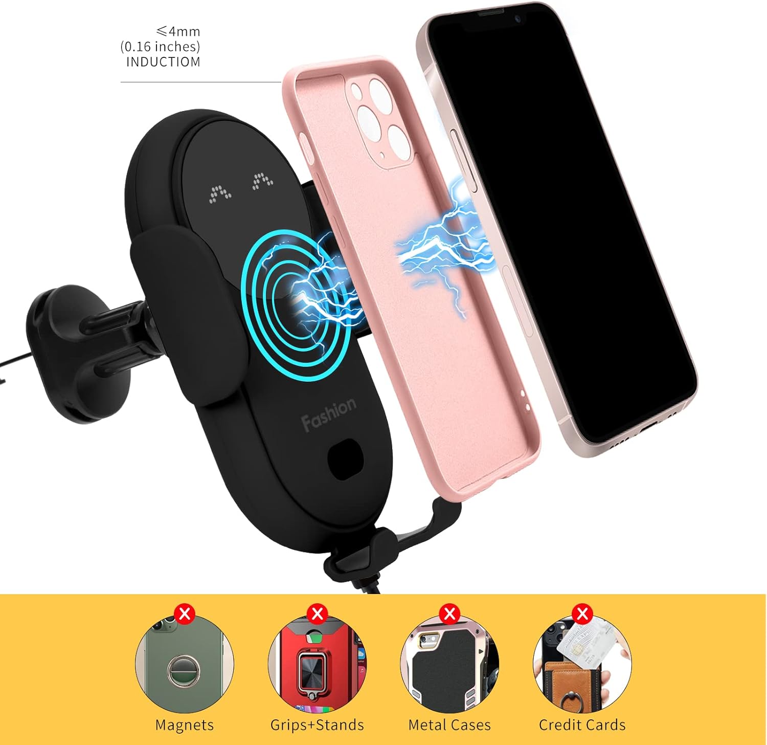 Wireless Car Charger Mount,MAX 15W Qi Fast Charger, Wireless Car Charger Air Vent, Automatic Clamping Phone Holder for iPhone 13/12/11//XS/XR/8, Samsung S22/S21/S20/Note 20, etc (Blue)