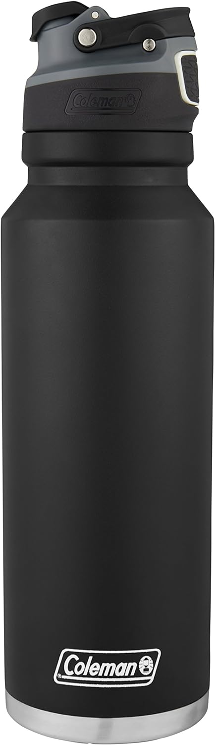 Coleman FreeFlow Vacuum-Insulated Stainless Steel Water Bottle with Leak-Proof Lid, 24oz/40oz Bottle with Button-Operated Lid & Carry Handle, Keeps Drinks Hot or Cold for Hours