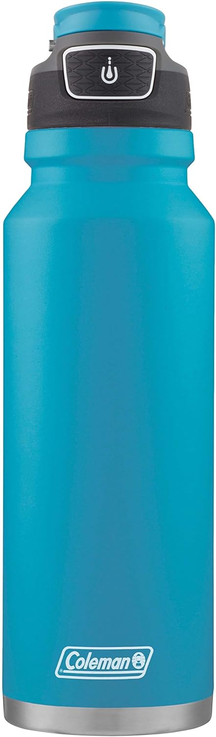 Coleman FreeFlow Vacuum-Insulated Stainless Steel Water Bottle with Leak-Proof Lid, 24oz/40oz Bottle with Button-Operated Lid & Carry Handle, Keeps Drinks Hot or Cold for Hours