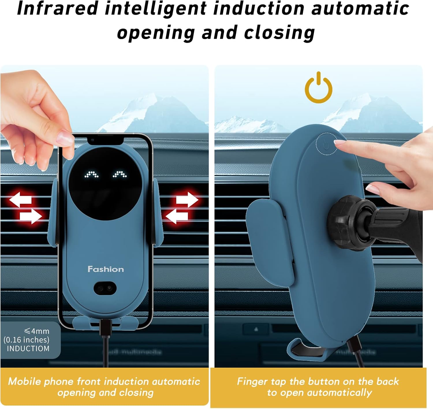 Wireless Car Charger Mount,MAX 15W Qi Fast Charger, Wireless Car Charger Air Vent, Automatic Clamping Phone Holder for iPhone 13/12/11//XS/XR/8, Samsung S22/S21/S20/Note 20, etc (Blue)