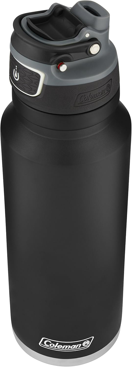 Coleman FreeFlow Vacuum-Insulated Stainless Steel Water Bottle with Leak-Proof Lid, 24oz/40oz Bottle with Button-Operated Lid & Carry Handle, Keeps Drinks Hot or Cold for Hours