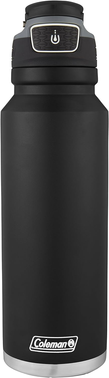 Coleman FreeFlow Vacuum-Insulated Stainless Steel Water Bottle with Leak-Proof Lid, 24oz/40oz Bottle with Button-Operated Lid & Carry Handle, Keeps Drinks Hot or Cold for Hours