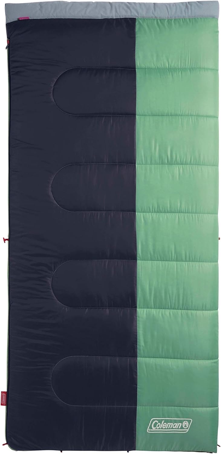 Coleman Biscayne Big & Tall Warm-Weather Sleeping Bag, 40°F Camping Sleeping Bag for Adults, No-Snag 2-Way Zipper for Ventilation with Stuff Sack Included, Fits Adults up to 6ft 4in Tall