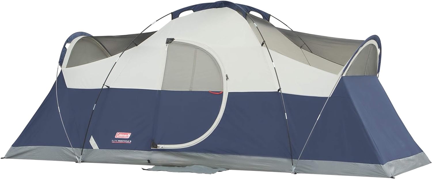 Coleman Elite Montana Camping Tent with LED Lights, Weatherproof 8-Person Family Tent with Included Carry Bag, Rainfly, Air Vent, and LED Lights with 3 Settings