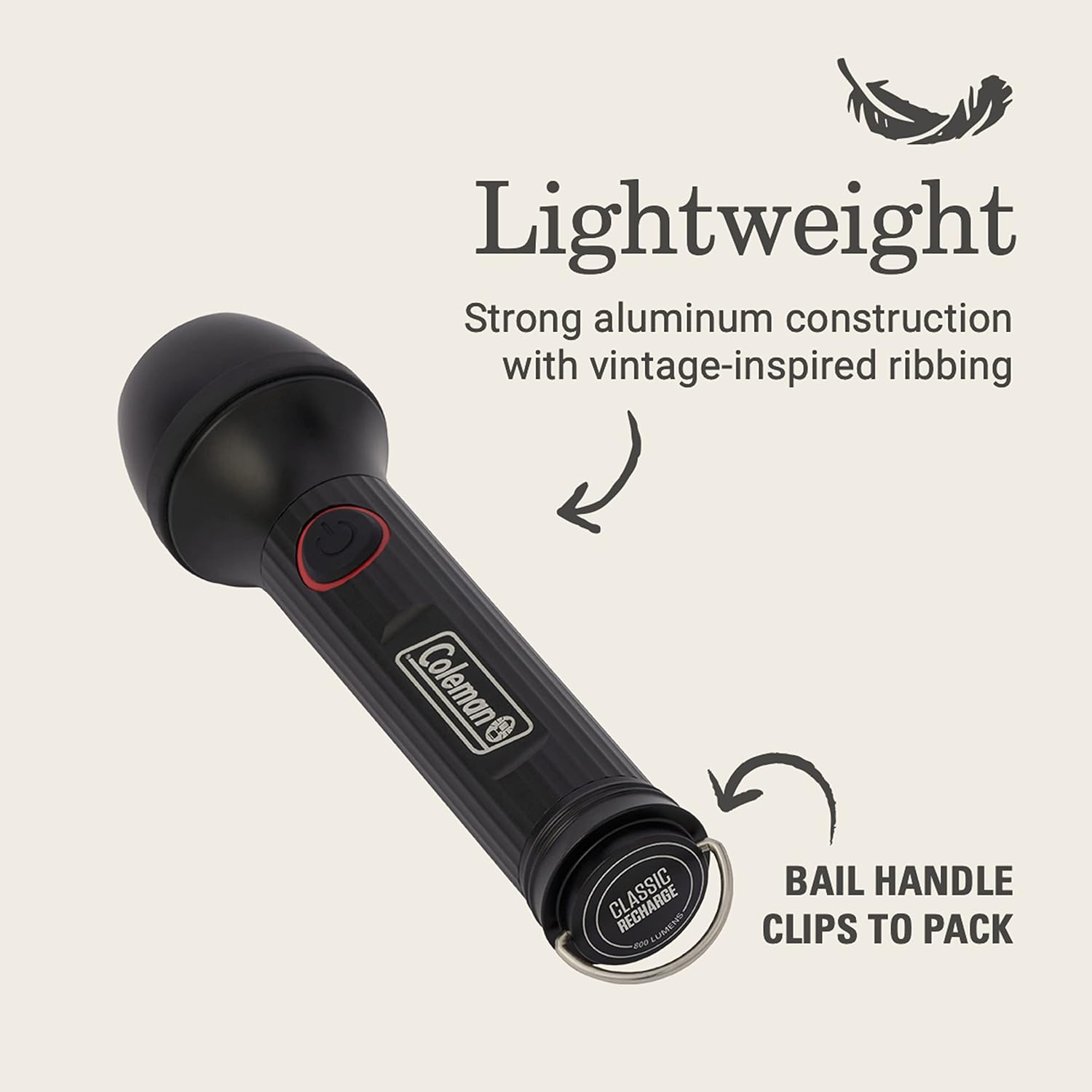 Coleman Classic Recharge 800/1500 Lumens Premium Flashlight, Impact & Water-Resistant Lightweight Flashlight with Rechargeable Battery, LEDs Never Need Replacing, Great for Camping or Emergencies