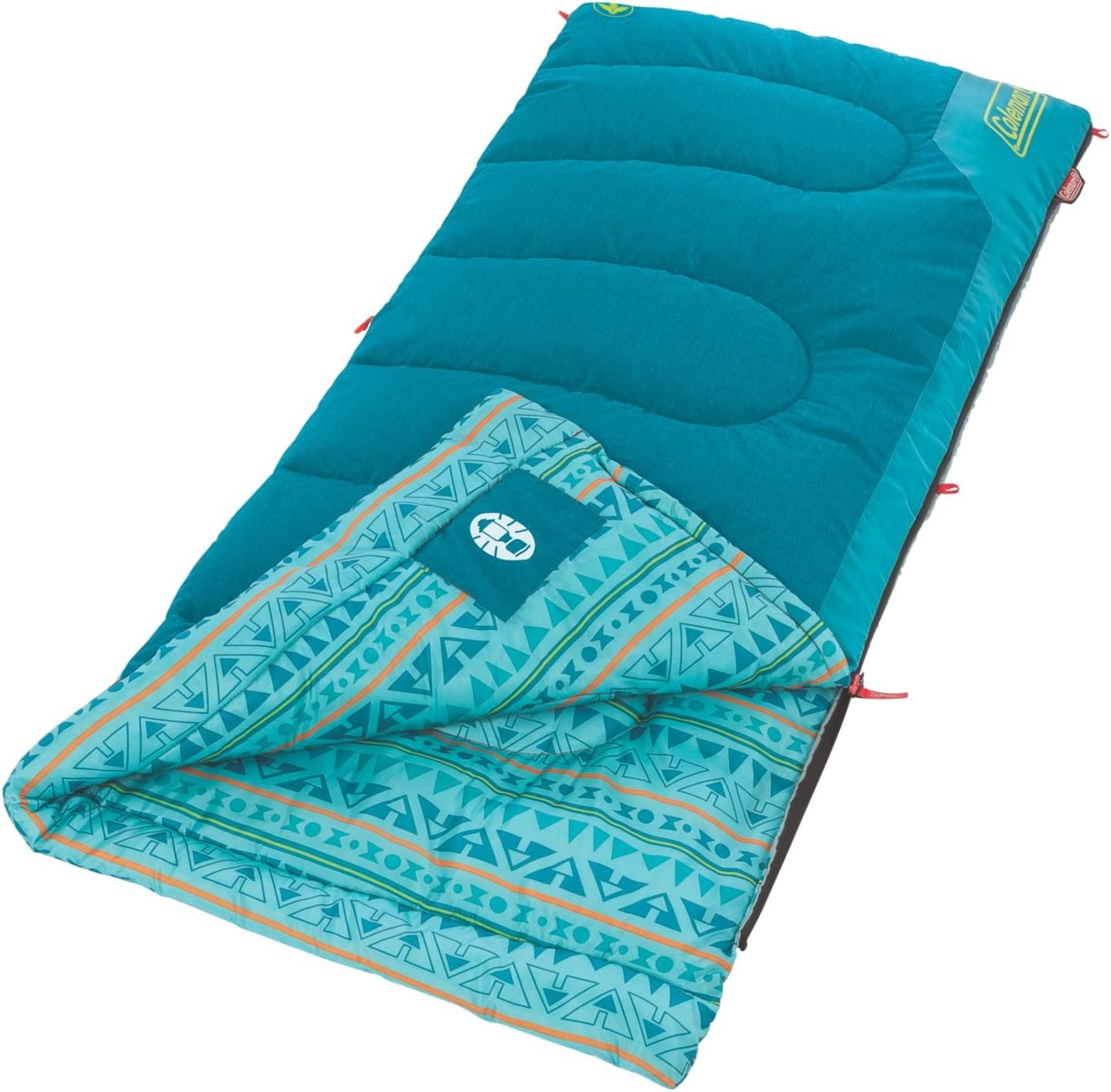 Coleman Kids 50°F Sleeping Bag, Comfortable Youth Sleeping Bag for Sleepovers & Camping, Fits Children up to 5ft Tall, Glow in The Dark Design, Stuff Sack Included, Machine Washable