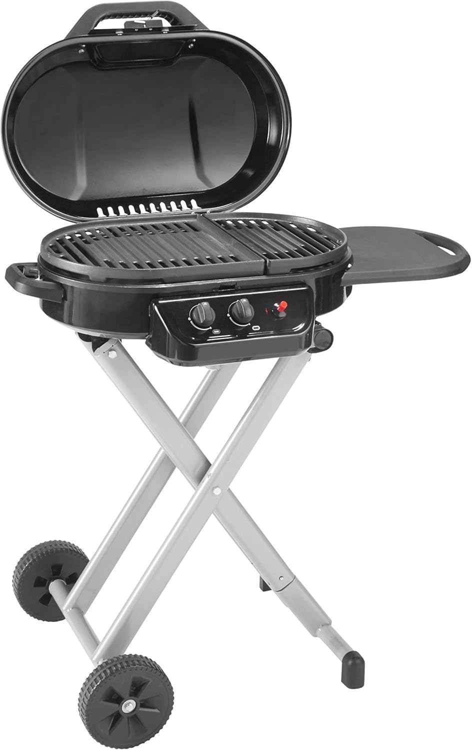 Coleman RoadTrip 225 Portable Stand-Up Propane Grill, Gas Grill with Push-Button Starter, Folding Legs & Wheels, Side Table, & 11,000 BTUs of Power for Camping, Tailgating, Grilling & More