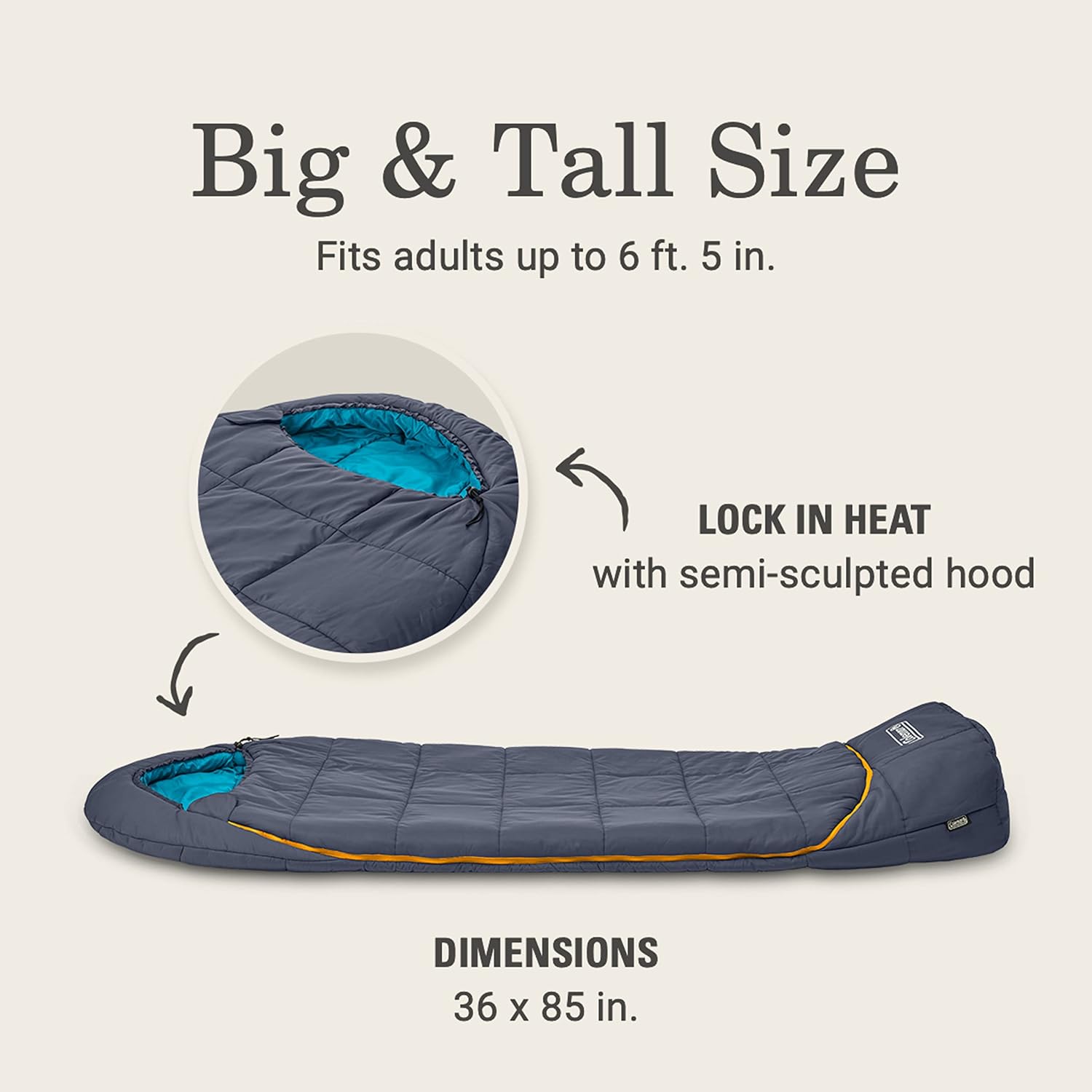 Coleman Big Bay Mummy Sleeping Bag, Cool-Weather 0°F/20°F/40°F Camping Sleeping Bag for Adults with Foot Ventilation and Compression Stuff Sack, Big & Tall