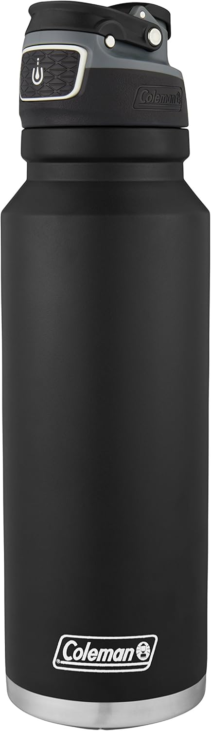 Coleman FreeFlow Vacuum-Insulated Stainless Steel Water Bottle with Leak-Proof Lid, 24oz/40oz Bottle with Button-Operated Lid & Carry Handle, Keeps Drinks Hot or Cold for Hours