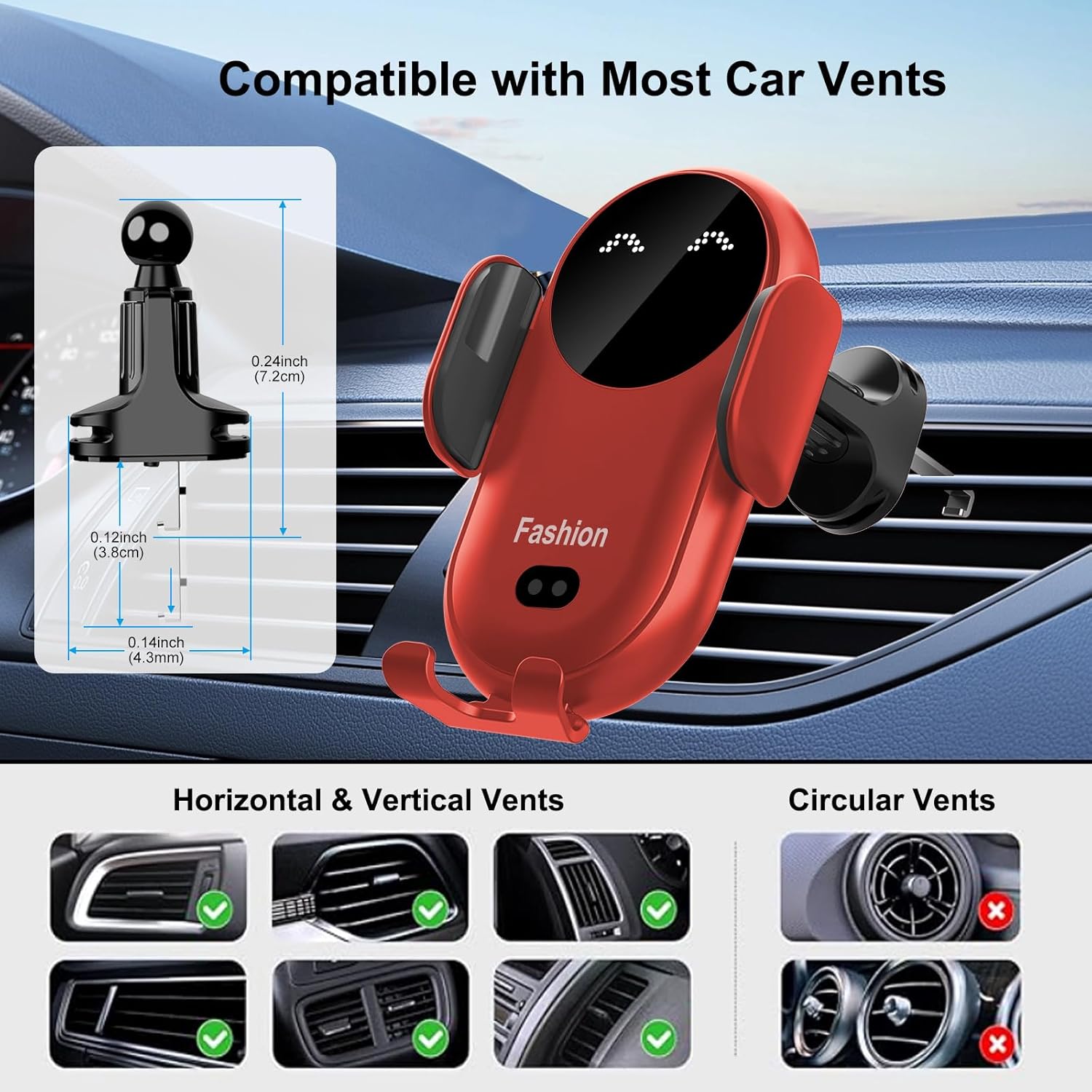 Wireless Car Charger Mount,MAX 15W Qi Fast Charger, Wireless Car Charger Air Vent, Automatic Clamping Phone Holder for iPhone 13/12/11//XS/XR/8, Samsung S22/S21/S20/Note 20, etc (Blue)