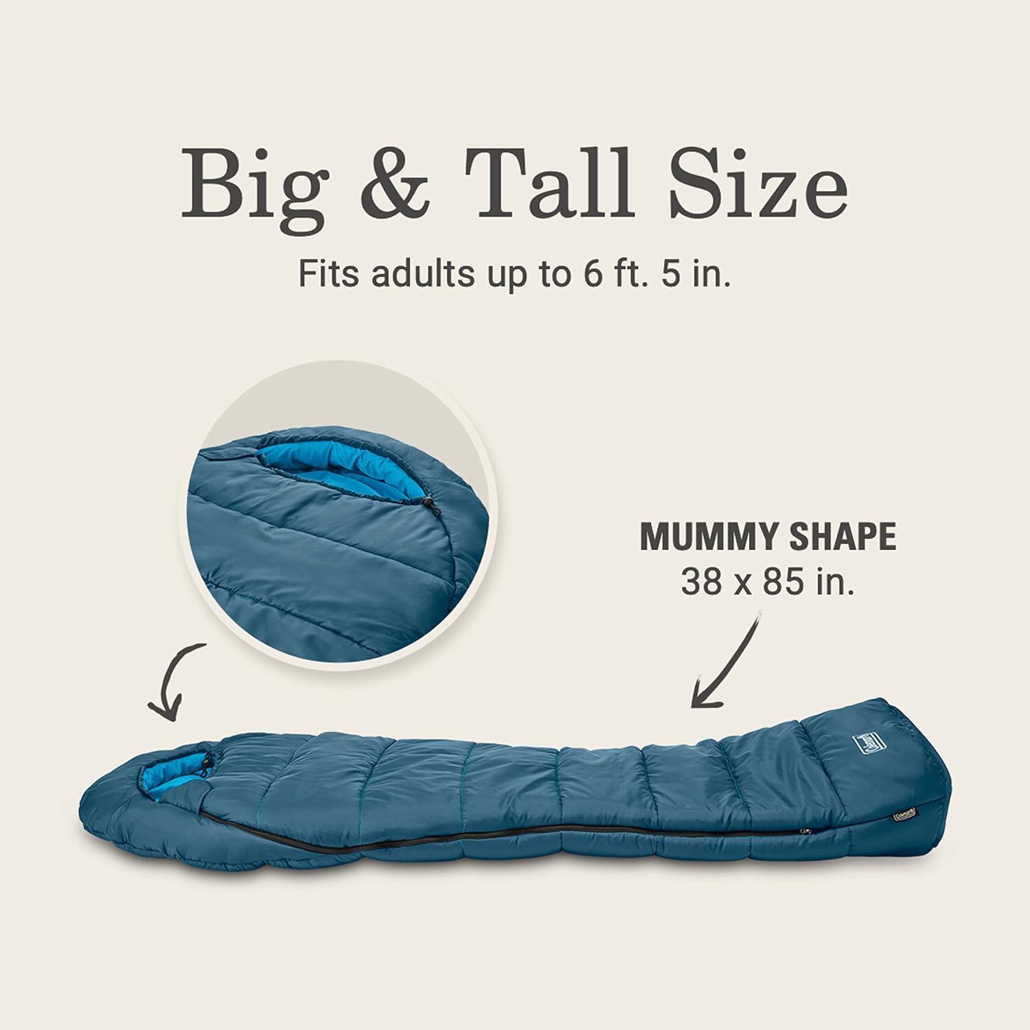 Coleman Tidelands Mummy Sleeping Bag, Cool-Weather 30°F/40°F/50°F Camping Sleeping Bag for Adults with Insulation, Heat Retention, and Easy-Zip, Big & Tall