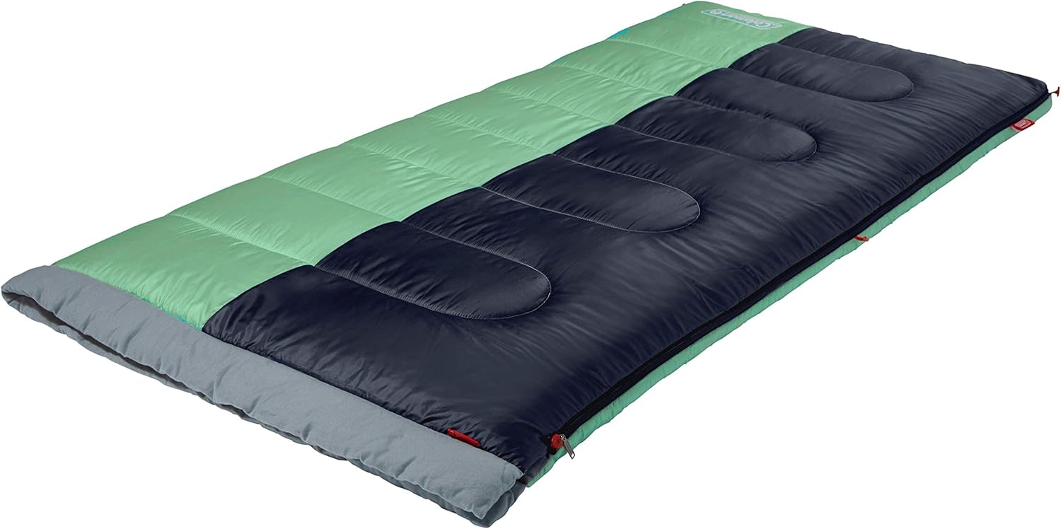 Coleman Biscayne Big & Tall Warm-Weather Sleeping Bag, 40°F Camping Sleeping Bag for Adults, No-Snag 2-Way Zipper for Ventilation with Stuff Sack Included, Fits Adults up to 6ft 4in Tall