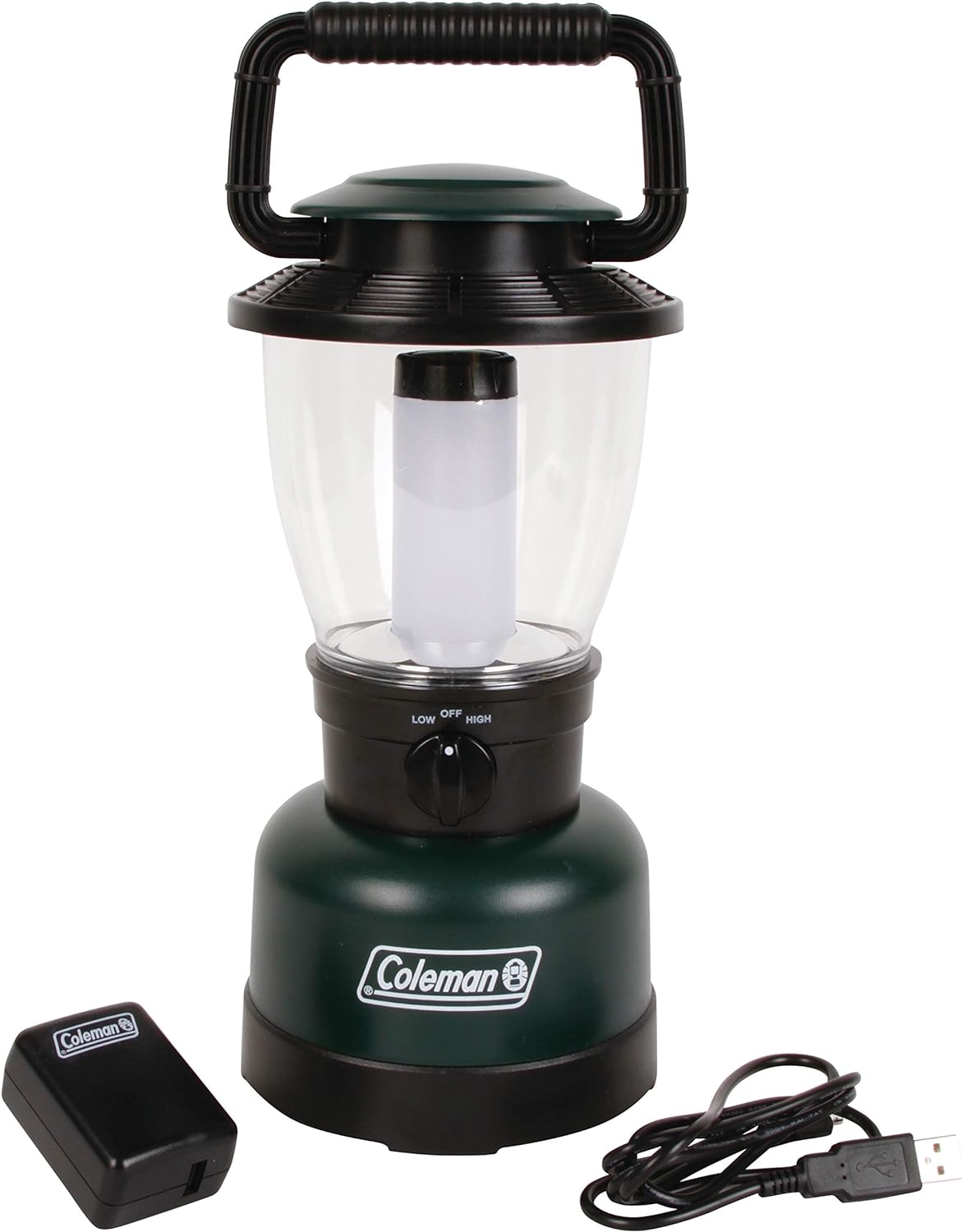 Coleman Rugged Rechargeable 400L LED Lantern, Water & Impact-Resistant Rechargeable Lantern with USB Charging Port, Carry Handle, & 2 Light Modes; Lifetime LEDs Never Need Replacing
