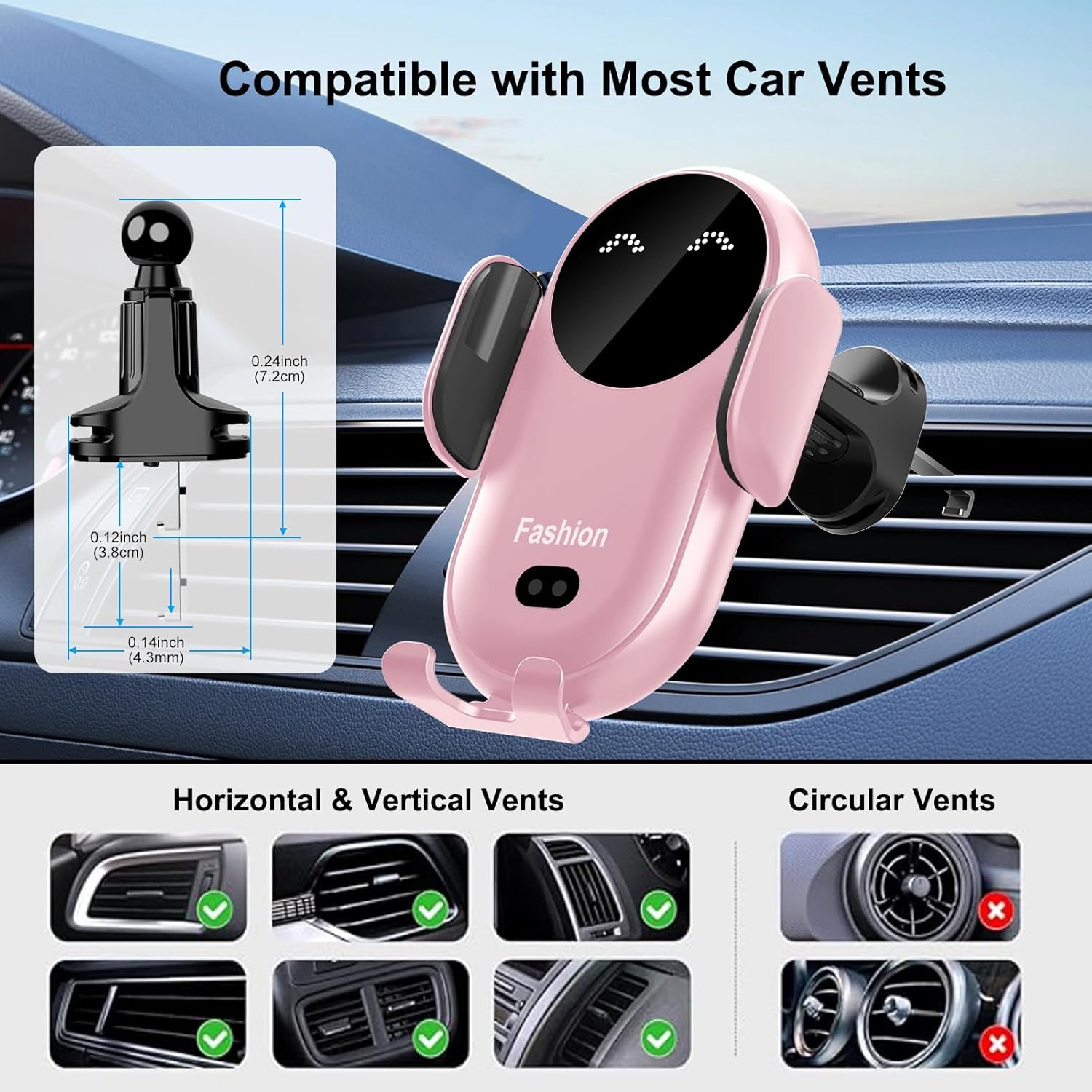 Wireless Car Charger Mount,MAX 15W Qi Fast Charger, Wireless Car Charger Air Vent, Automatic Clamping Phone Holder for iPhone 13/12/11//XS/XR/8, Samsung S22/S21/S20/Note 20, etc (Blue)