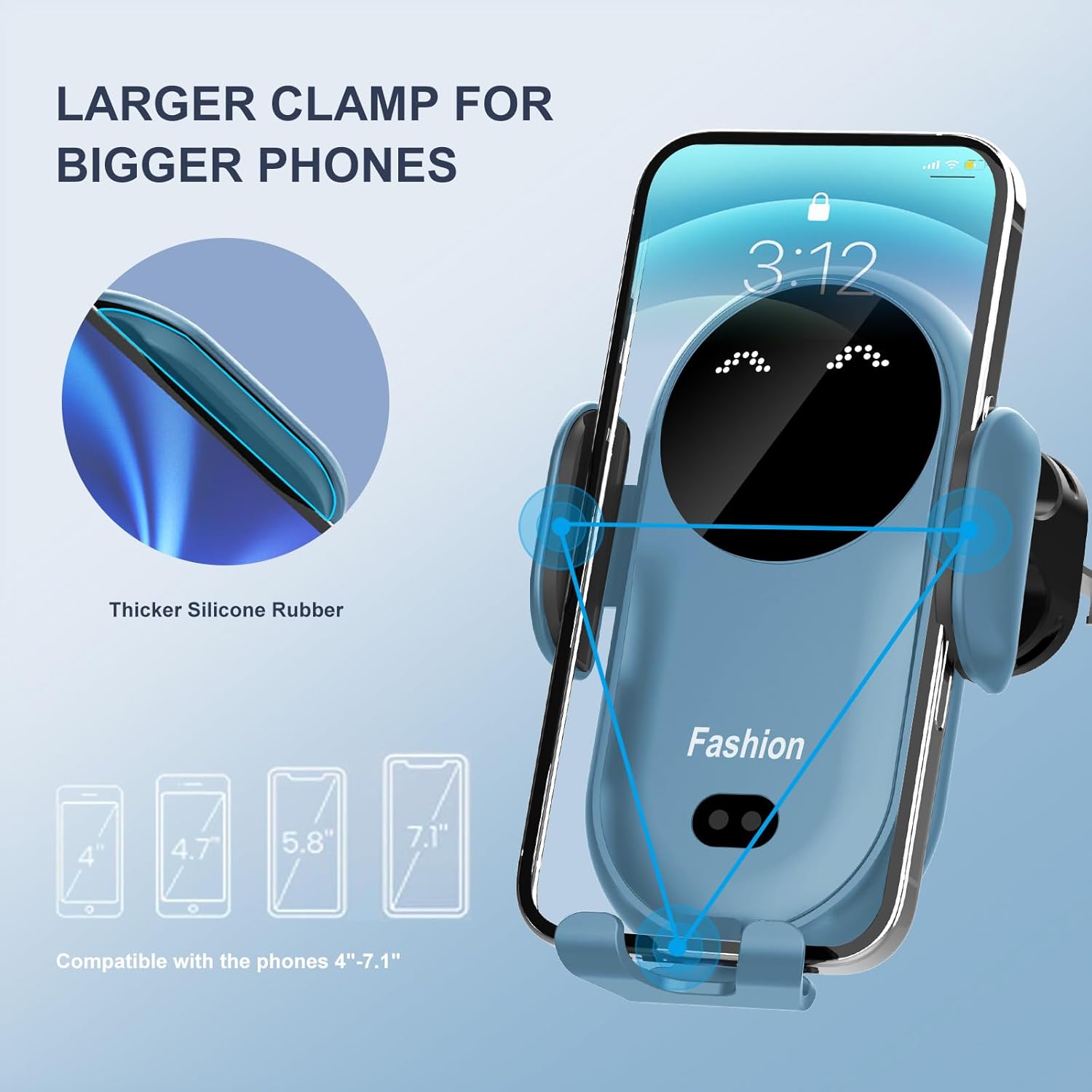 Wireless Car Charger Mount,MAX 15W Qi Fast Charger, Wireless Car Charger Air Vent, Automatic Clamping Phone Holder for iPhone 13/12/11//XS/XR/8, Samsung S22/S21/S20/Note 20, etc (Blue)