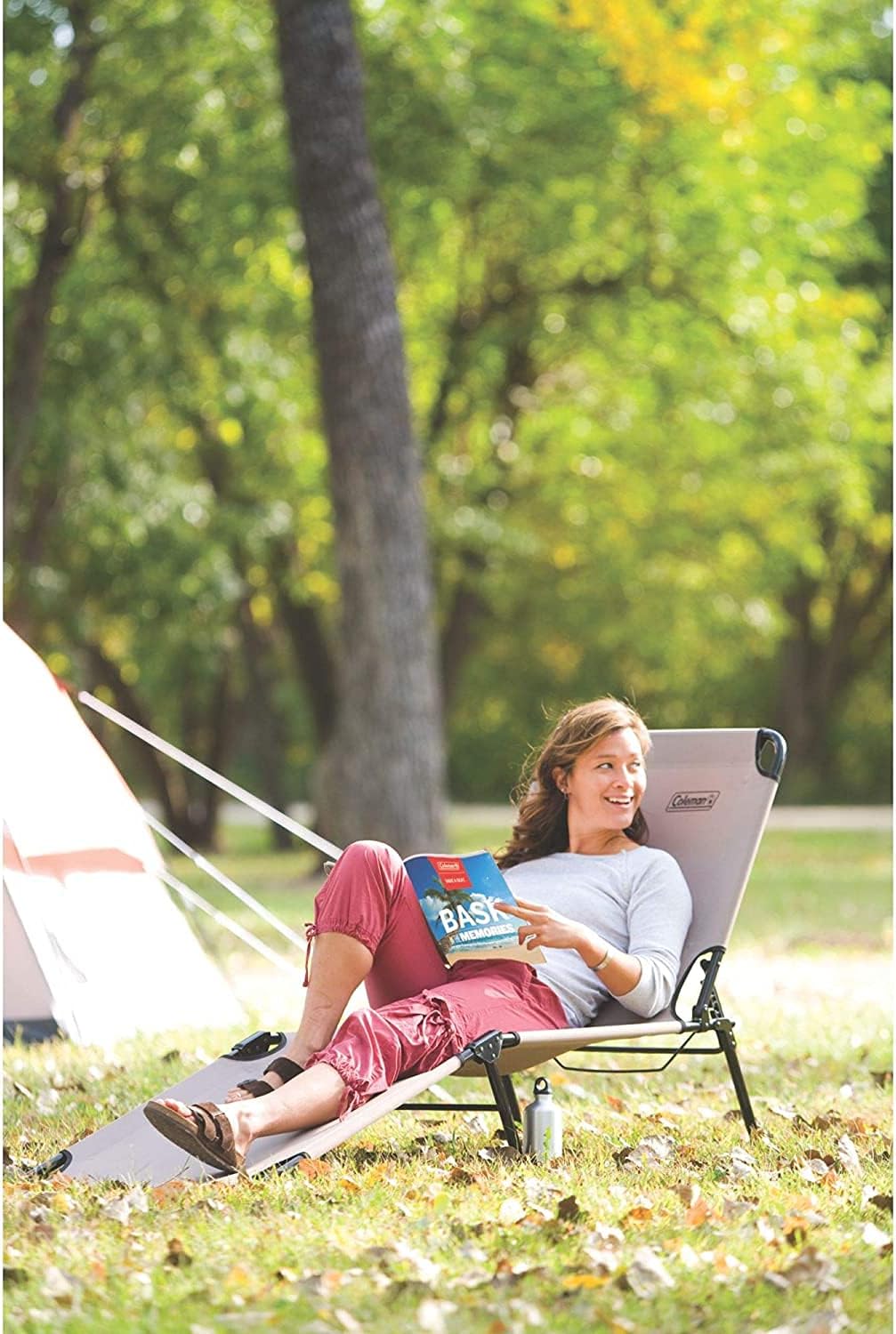 Coleman Converta Outdoor Folding Cot, Strong Steel Frame Supports Campers up to 6ft 2in or 225lbs, 4 Back & 2 Foot Positions Folds Compactly to Fit in Trunk