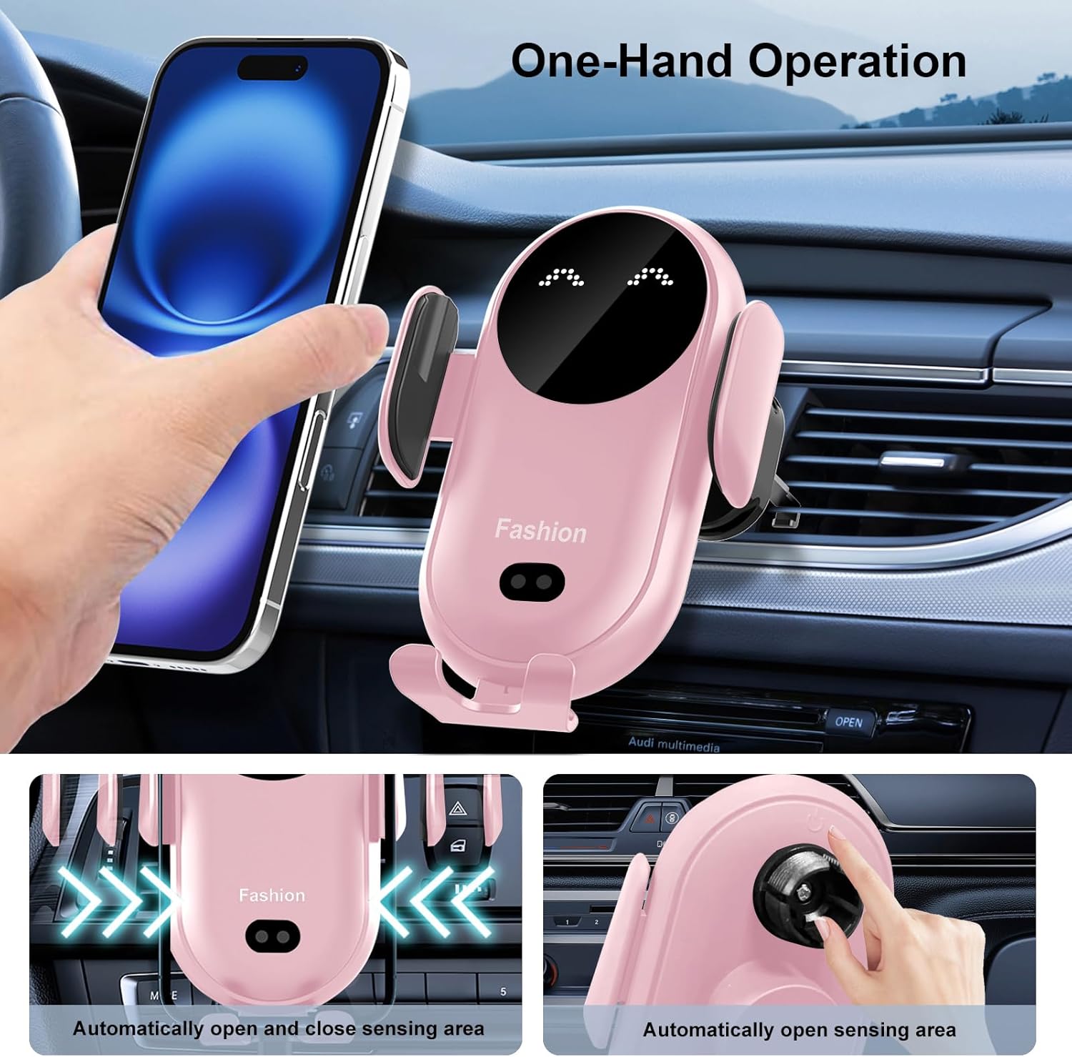 Wireless Car Charger Mount,MAX 15W Qi Fast Charger, Wireless Car Charger Air Vent, Automatic Clamping Phone Holder for iPhone 13/12/11//XS/XR/8, Samsung S22/S21/S20/Note 20, etc (Blue)