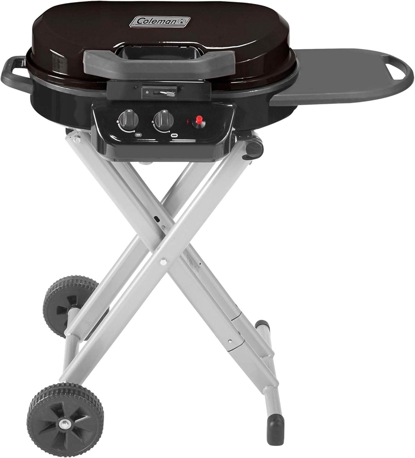 Coleman RoadTrip 225 Portable Stand-Up Propane Grill, Gas Grill with Push-Button Starter, Folding Legs & Wheels, Side Table, & 11,000 BTUs of Power for Camping, Tailgating, Grilling & More