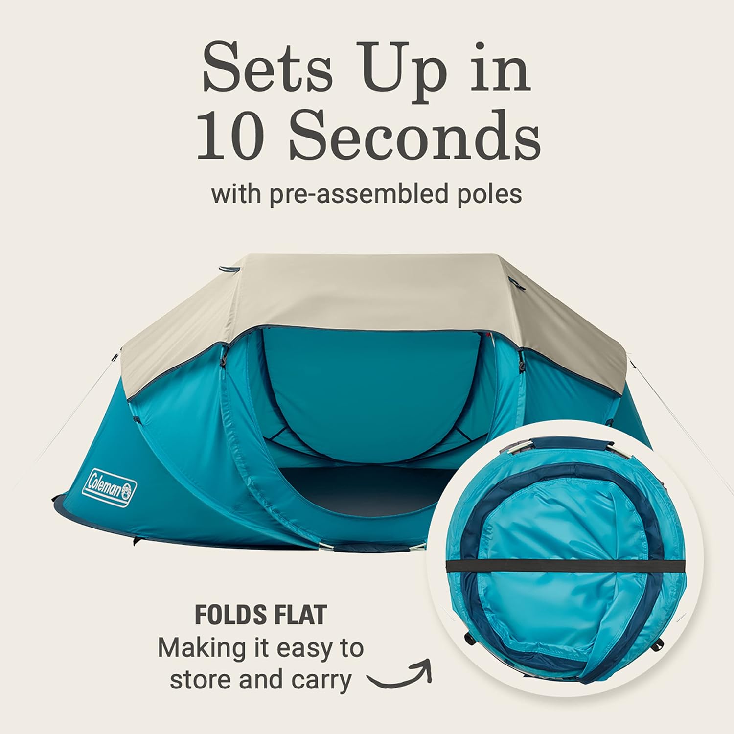 Coleman Pop-Up Camping Tent with Instant Setup, 2/4 Person Tent Sets Up in 10 Seconds with Pre-Assembled Poles, Adjustable Rainfly, & Taped Floor Seams