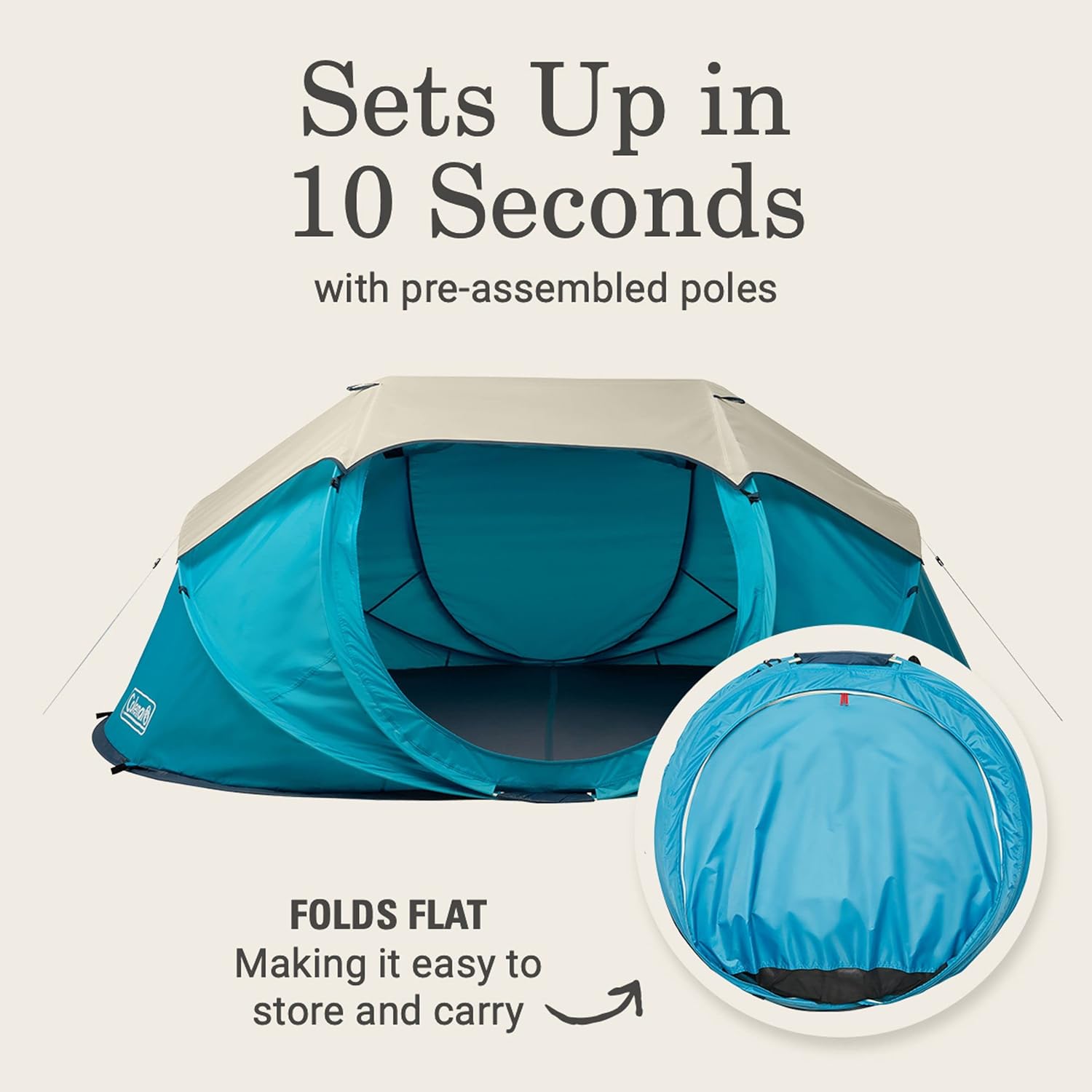 Coleman Pop-Up Camping Tent with Instant Setup, 2/4 Person Tent Sets Up in 10 Seconds with Pre-Assembled Poles, Adjustable Rainfly, & Taped Floor Seams