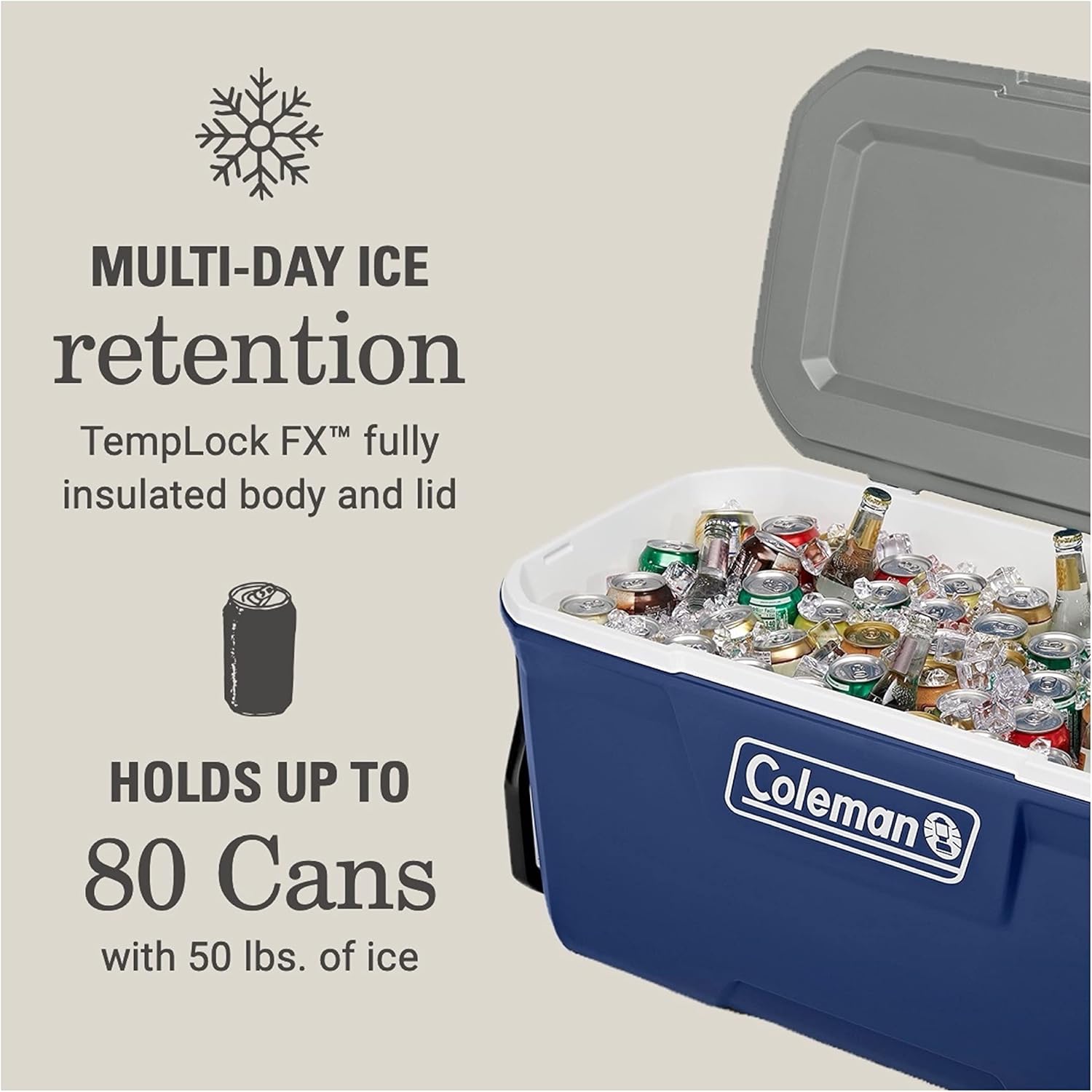 Coleman 316 Series Insulated Portable Cooler with Heavy Duty Wheels, Leak-Proof Wheeled Cooler with 100+ Can Capacity, Keeps Ice for up to 5 Days, Great for Beach, Camping, Tailgating, Sports, & More