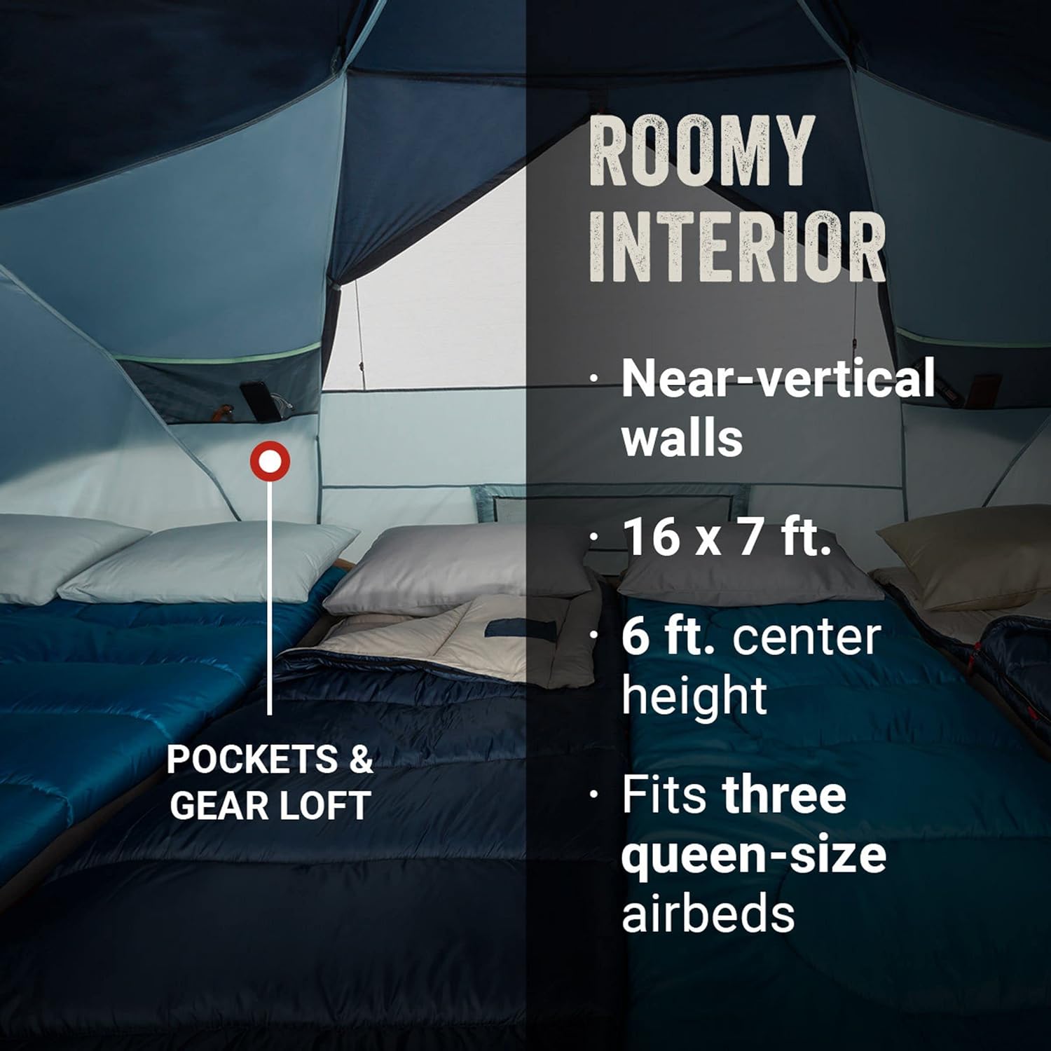 Coleman Skydome XL Family Camping Tent, 8/10/12 Person Dome Tent with 5 Minute Setup, Includes Rainfly, Carry Bag, Storage Pockets, Ventilation, and Weatherproof Liner, Blue Nights