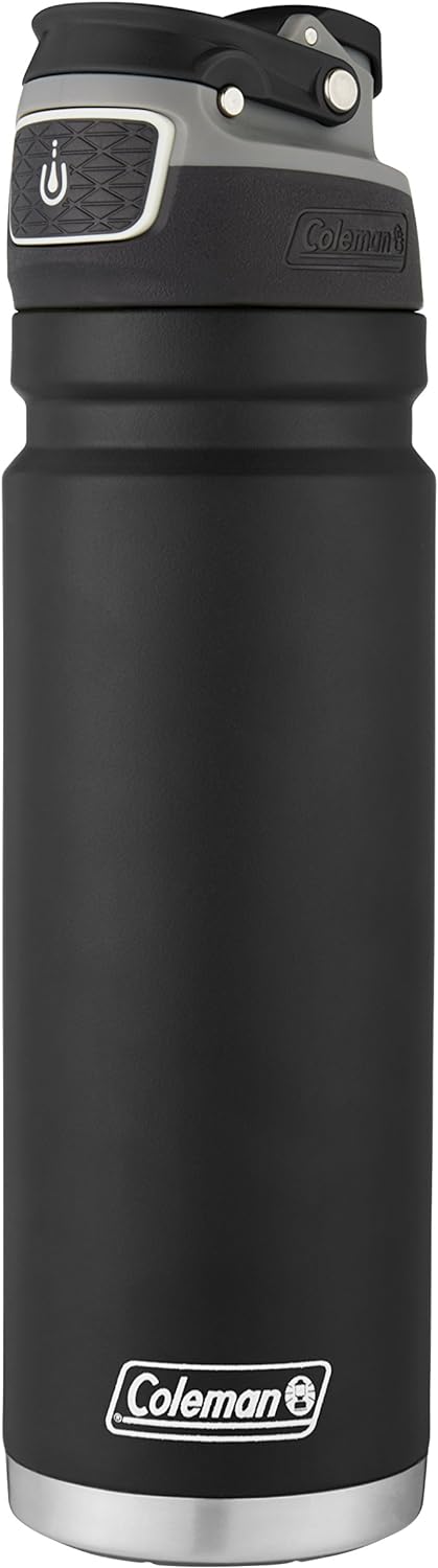 Coleman FreeFlow Vacuum-Insulated Stainless Steel Water Bottle with Leak-Proof Lid, 24oz/40oz Bottle with Button-Operated Lid & Carry Handle, Keeps Drinks Hot or Cold for Hours