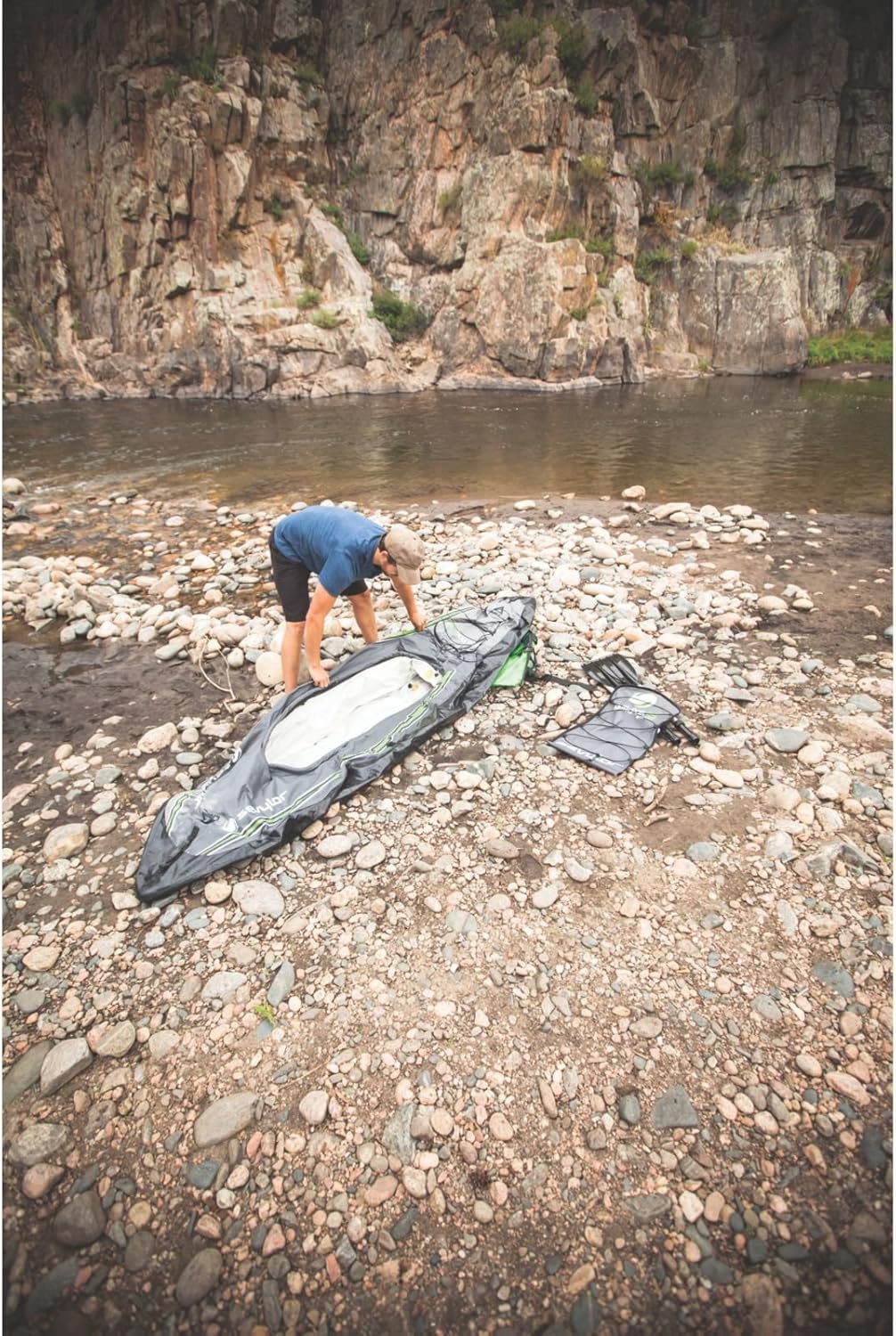 Sevylor QuickPak K5 24 Gauge PVC Polyester 1 Person Inflatable Kayak w/Hand Pump, Paddle, Double Lock Valves and Easy To Carry Backpack System, Gray