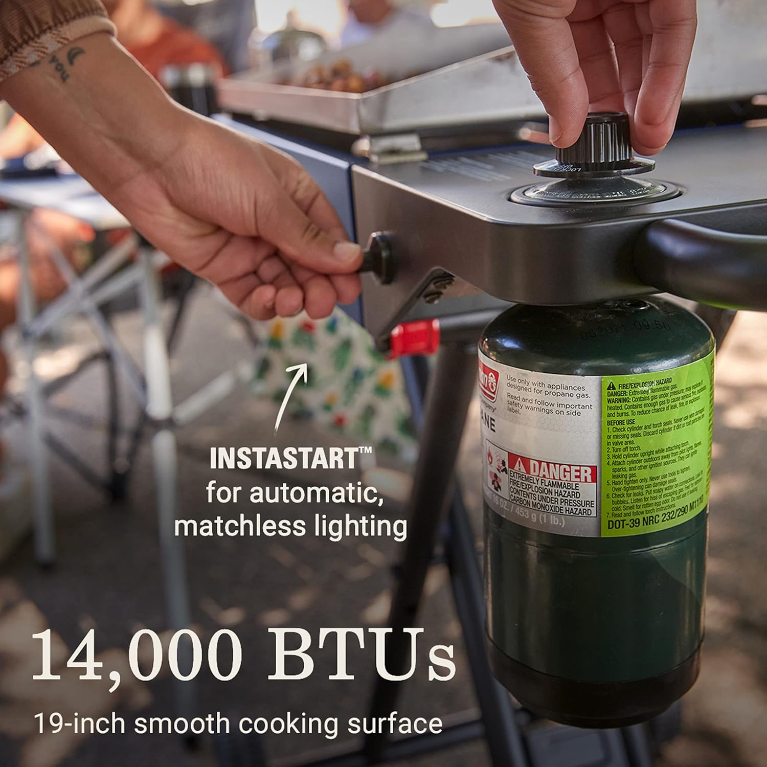 Coleman RoadTrip Griddle, 19"/24" Propane Griddle with Instastart Ignition, Even Heat Distribution, Grease Tray & Optional Lid; Portable Griddle with Scissor Legs & Wheels for Camping & Tailgating