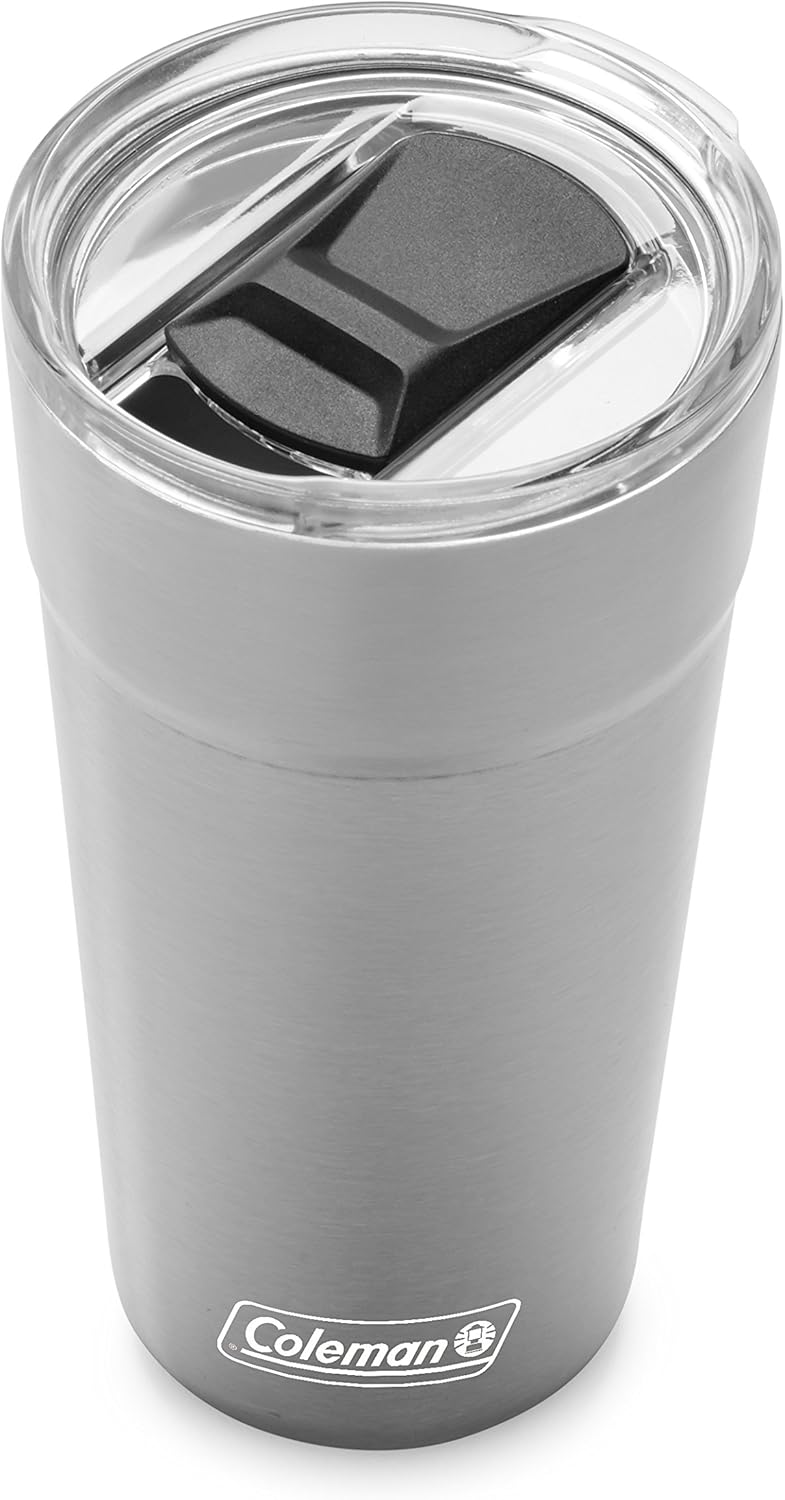 Coleman Brew Vacuum-Insulated Stainless Steel Tumbler, 20oz Water Bottle/Coffee Mug with Slidable Spout Cover & Integrated Bottle Opener