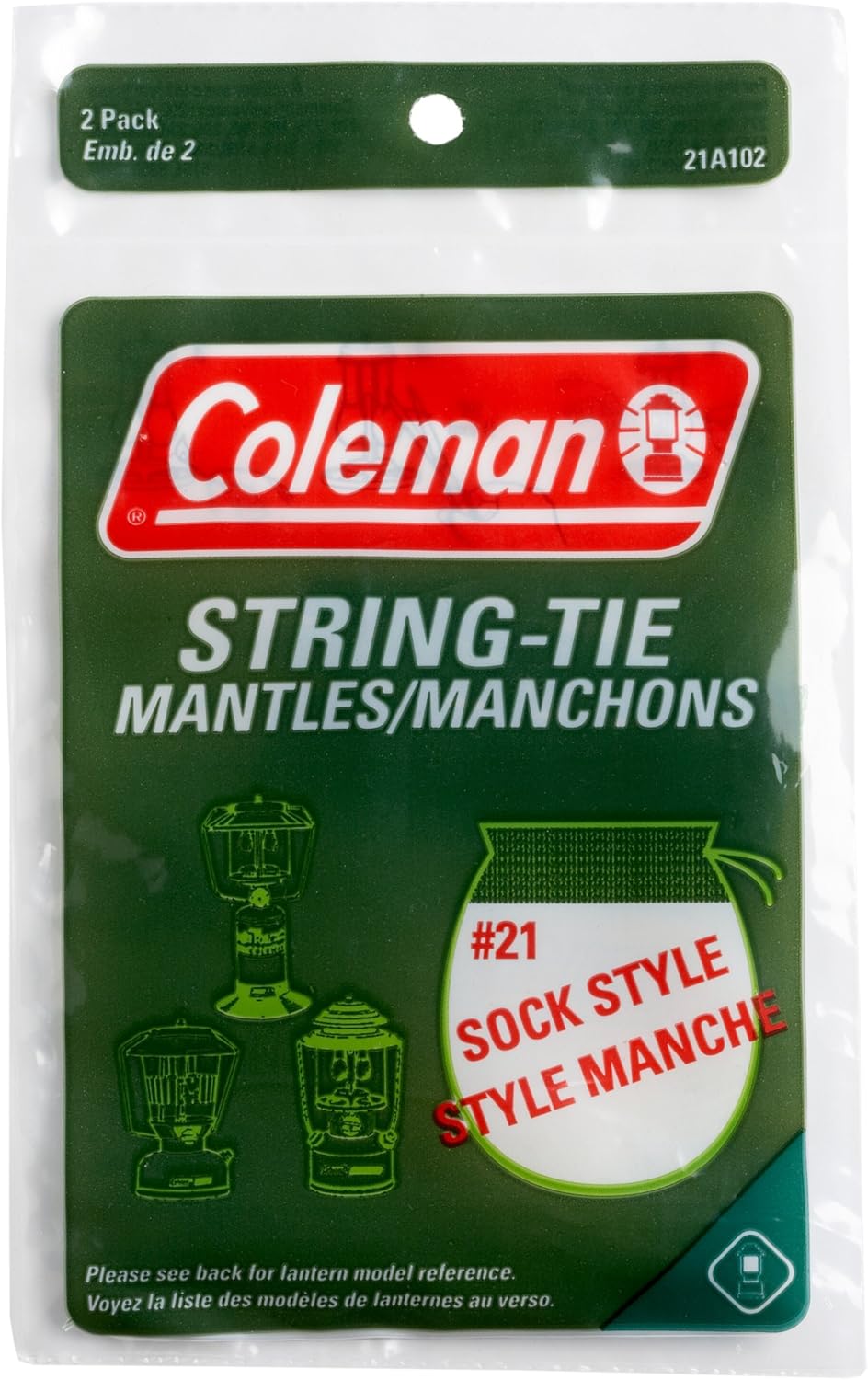 Coleman String Tie Lantern Mantles, 2-Pack of Model #21 Mantles for Coleman Fueled Lanterns, Change Mantles Easily with String Attachment