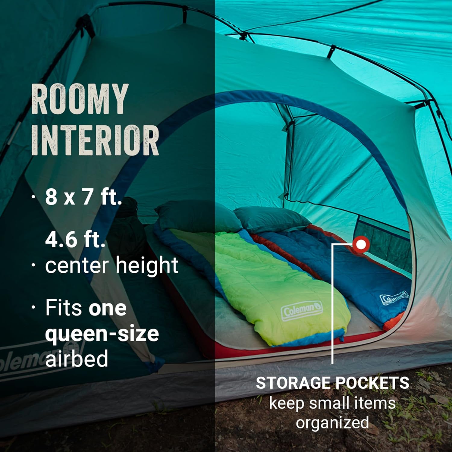 Coleman Skydome Camping Tent with Full-Fly Weather Vestibule, 2/4/6 Person Weatherproof Tent with Rainfly, Carry Bag, Storage Pockets, and Ventilation, Sets Up in 5 Minutes