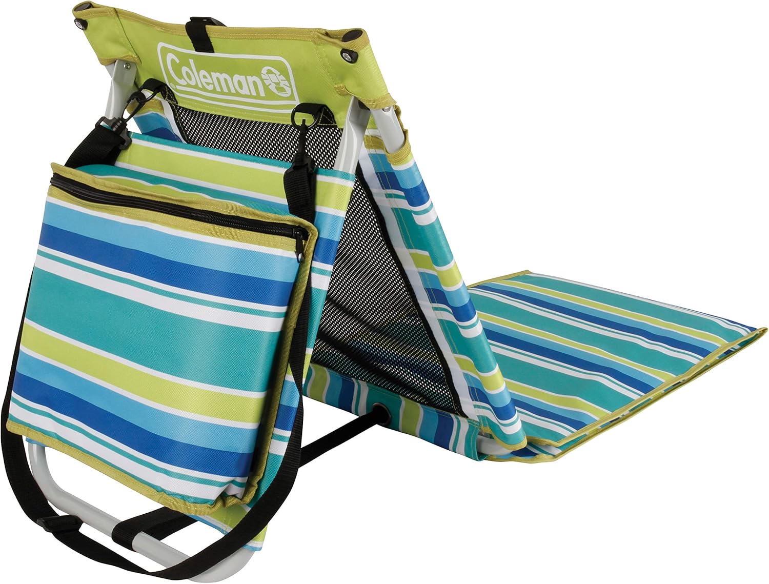 Coleman Utopia Breeze Reclining Beach Mat with Built-in Cooler, Foldable Beach Mat with Mesh Back and Shoulder Straps for Beach, Pool, Picnic or Backyard Relaxation