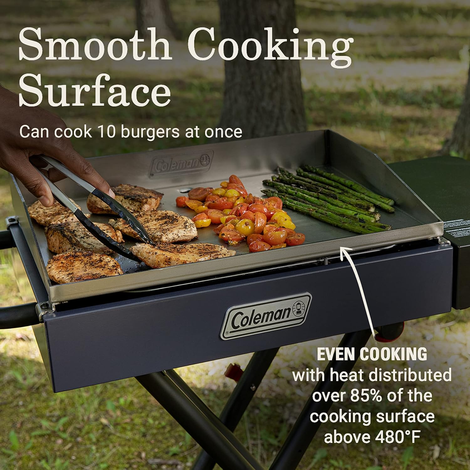 Coleman RoadTrip Griddle, 19"/24" Propane Griddle with Instastart Ignition, Even Heat Distribution, Grease Tray & Optional Lid; Portable Griddle with Scissor Legs & Wheels for Camping & Tailgating