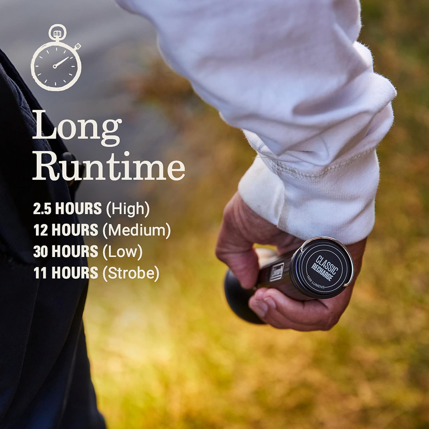 Coleman Classic Recharge 800/1500 Lumens Premium Flashlight, Impact & Water-Resistant Lightweight Flashlight with Rechargeable Battery, LEDs Never Need Replacing, Great for Camping or Emergencies